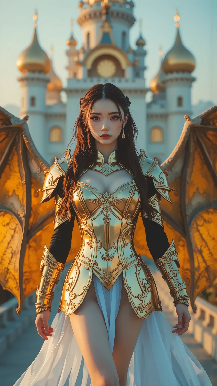 <lora:Again_Girl_A16:0.8>, 1girl, (red long hair:1.3), jewelry, gold dress, earrings, solo, looking at viewer, bare shoulders, large breasts, armor, (wings:1.2), outdoors, (battlefield:1.2)