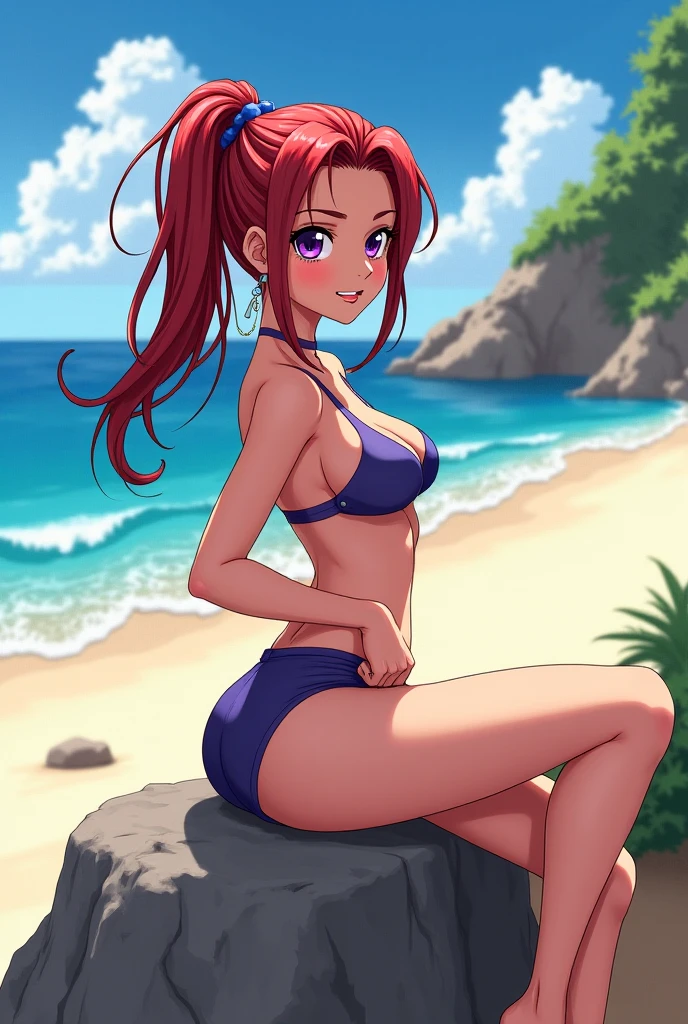 masterpiece, best quality, butterfly sitting, starfire, orange skin, bikini, smile