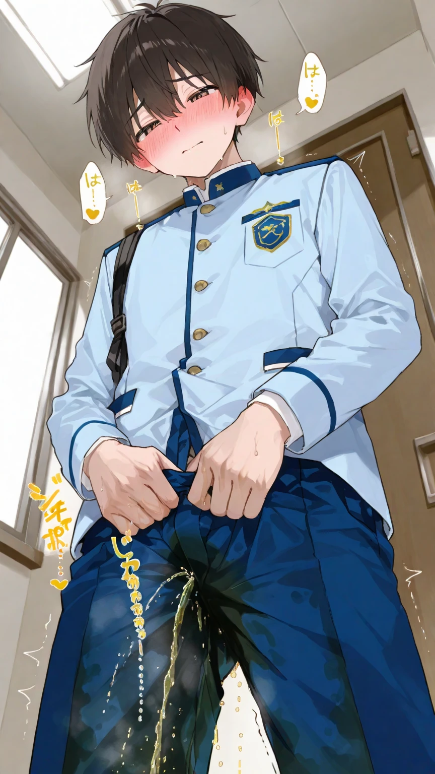 score_9, score_8_wonderful, score_7_wonderful, sauce_anime ,Male Focus,Part 1: , 1 male,No pants,Outdoor,赤いtie,blazer,Bow legs,Place your hands behind your head,penis,Wear a collar with laces,View your viewers,squat,先生anime, Black Hair, Collared shirt, tie, ID card, Grey suit,