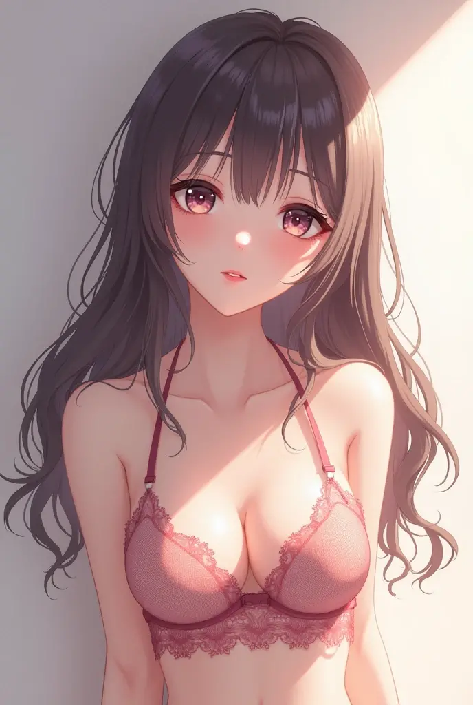 1girl,face out of frame,close up  viewer,bare_shoulders, blush,{lingerie},breast,closed_mouth, collarbone,looking_at_viewer,simple_background,small_breasts,solo,underwear_only,sun light,