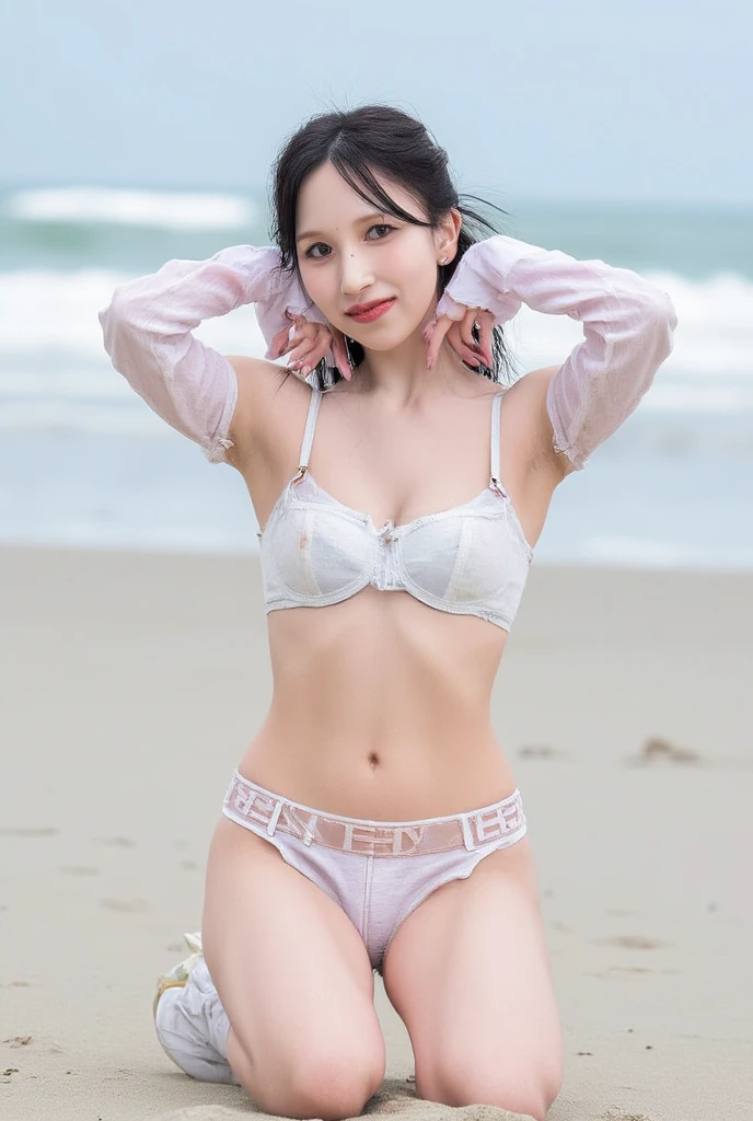White High-Leg Bikini:2.0, Japanese, (White skin:0.1), The body is frontal、Looking into the camera、Full body photo:1.5、Full body portrait:1.3、Muscular Abs:1.2、Windに揺れる長い髪,very thin body:1.5,Winter sea、(((Small breasts:2.0、Flat Chest、A cup thin chest:2.0、Narrow waist:1.3)))、(Fine skin:1.4), Realistic, Film Grain, Strike a Pose, Wind,(Place your hands behind your head:0.8),