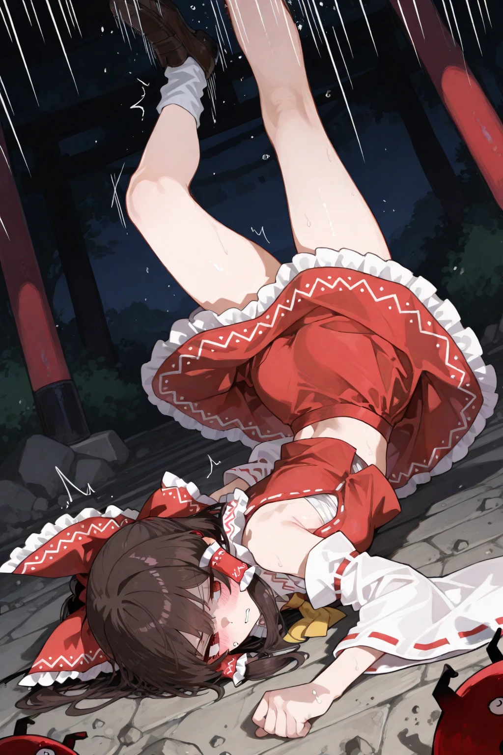 NSFW,masterpiece,Highest quality,High resolution,Super detailed,Reimu Hakurei\(Oriental Project\),Dark brown hair, Removable sleeves, Wide sleeves, Red Skirt, Red vest, Frills, whole body,Embarrassed,Frustrated face,Lust,blush,Expecting face,Seduce,Love Hotel at Night,Luxurious Room,(To flatter),(Sex slave),(Middle-aged men),(Having rough sex),put in,Creampie,(rape),(Squirting),(trembling),Prone,From the side