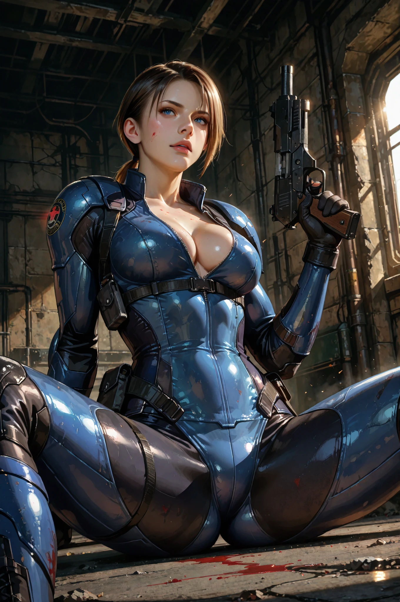 resident evil, jill valentine, monster girl, infected, infected body, infected veins, infection, fusion, zombie girl, nemesis (resident evil),fusion of jill valentine and nemesis (resident evil), nightmare waifu, G virus, virus, infection, symbiote, assimilation, monster girl, alternate form, corrupted, corruption, evil, dark_persona, parasite, parasite on body, parasitic tentacle, tentacle, tentacles, body invasion, veiny breasts, possession, evil grin, evil smile, red eyes, mature_female, hourglass figure 1girls, brown hair, dual wielding, tactical_gear, bondage gear, bondage harness, corset, bondage outfit, fishnet legwear, fishnet pantyhose, fishnet stockings, fishnets, fit female, g-string, panties, tentacles body invasion, pistol, short hair, thick thighs, thighhighs, thong, thong panties, thong underwear, underwear, older_female, garter belt, full body, harness, holster, holding gun, looking at viewer Full HD, 4K.
