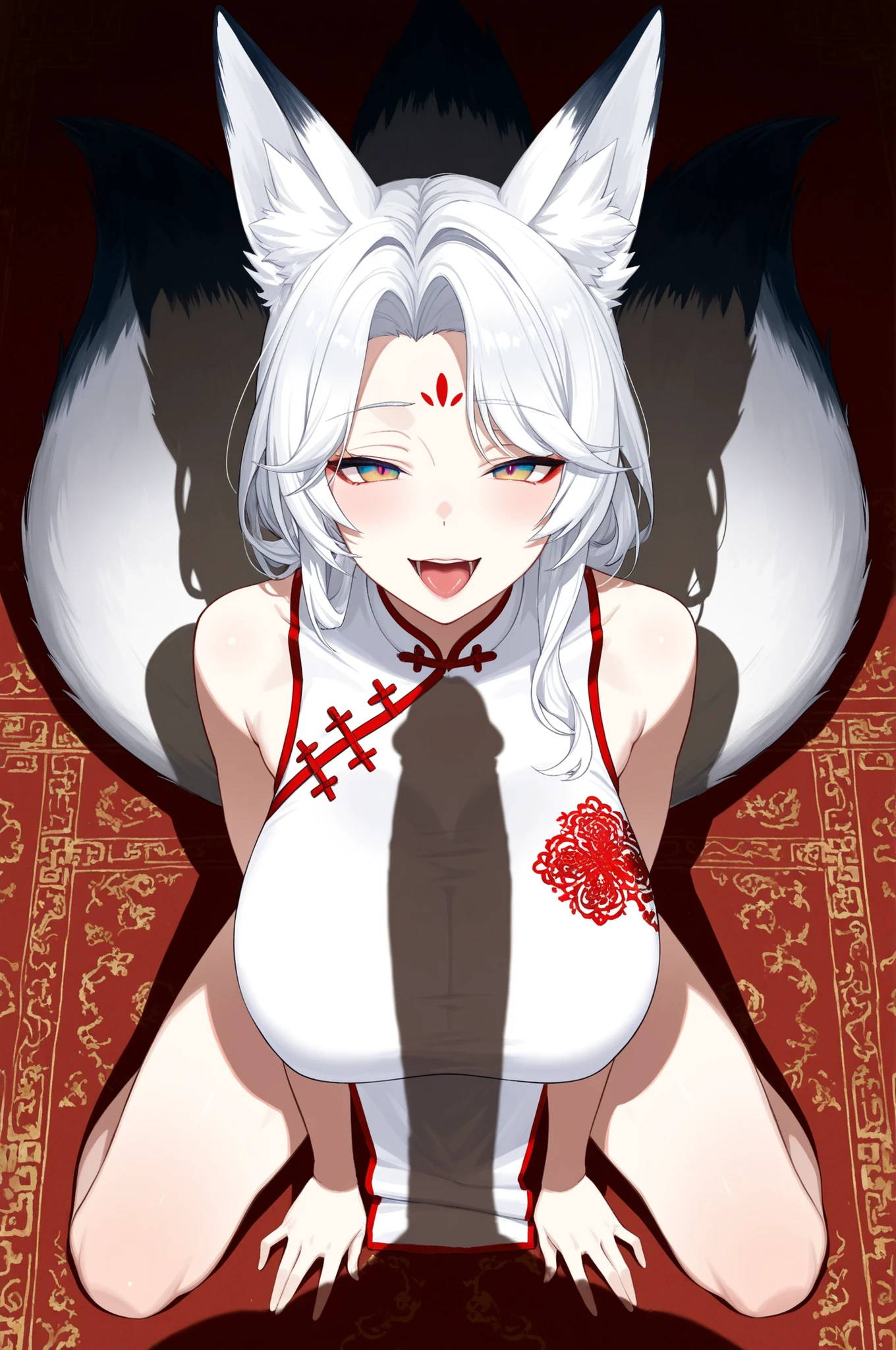 kitsune, 1tail, small breast, thin, mirror, pov