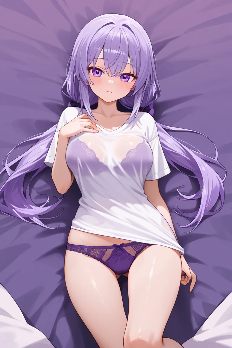 ((8K, Best Quality, masterpiece, Highly detailed)),{{{NSFW}}},Semi-realistic illustrations,Mejiro McQueen \(umamusume\),{1 girl,beautiful girl,cute,smile,kawaii, lovely,blushing,playful expression},sharp focus,oily skin,beautiful detailed hair,glossy hair,(wear school uniform:1.5),(two nipples slip from school uniform:1.2)(NSFW),erection-of-nipples,(lying on the bed:1.2),wear long school skirt,perfect two legs,(spread two legs:1.2),(show-off-white-panties:1.3),five fingers,large breaths,wear black pantyhose,beautiful detailed eyes,jewel like eyes,violet eyes, (two hands behind head:1.1),open mouth,armpits, solo,beautiful navel, looking at viewer,collarbone,earring