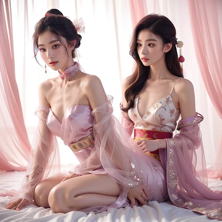 ((top-quality、masutepiece、8K、Top image quality、Highly complex and detailed depictions))、(The most gorgeous Japanese prostitute goddess:1.1)、((The most gorgeous prostitute goddess huge costume、the most vivid and luxurious costumes、big long costume、The unimaginably luxurious goddess room、Glittering purple and pink room、The most luxurious purple and pink Chinese style room、purple and pink gems、purple and pink wall、A glittering room decorated with lots of jewels、mid night、Very complex decoration、very clear goddess room))、(View me、Bewitching smile、Perfect makeup、long eyelashes、lipsticks、Pink eyeshadows、perfect anatomia、Biggest smile)