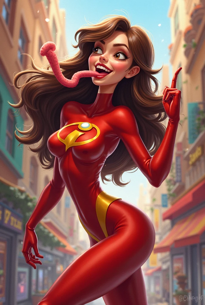 a 30 year old woman named Mimi Rogers wearing a sexy red sheer body stocking with tape over her nipples, laughing and playing on Sesame Street with several muppet characters tickling her, high quality, hyper realistic, 8k, extremely detailed, intricate details, vivid colors, warm lighting, cinematic composition, photorealistic