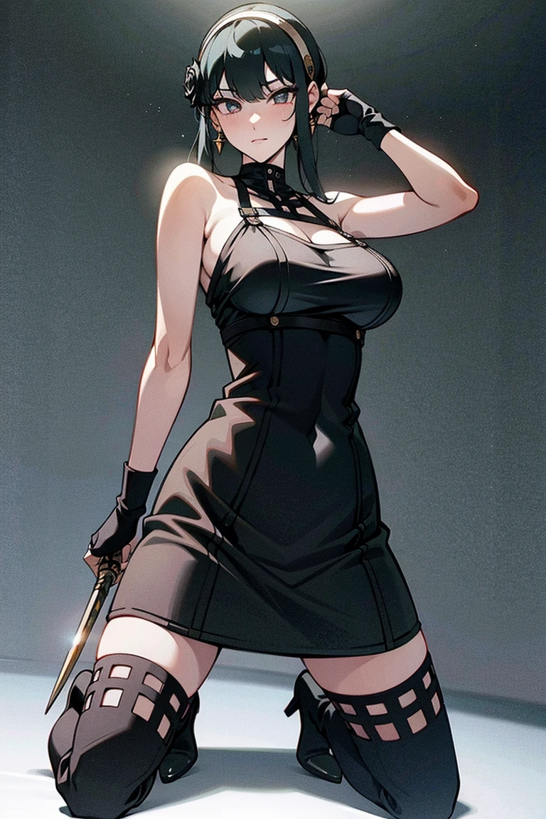(best quality:1.3), Yuno Gasai , ((short black dress)), peituda, clivagem, sedutora, sexy, body curvy, bunda grande, peitos grandes,