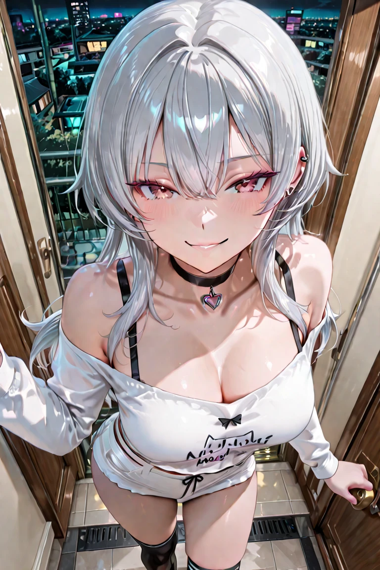 White Hair、Pink Eyes、Short Hair、laughing、Only one girl、alone、Cute、Face is close、Night、laughing、At the bed、Blushing、Erotic、Stick your tongue out、Sweating、Excited