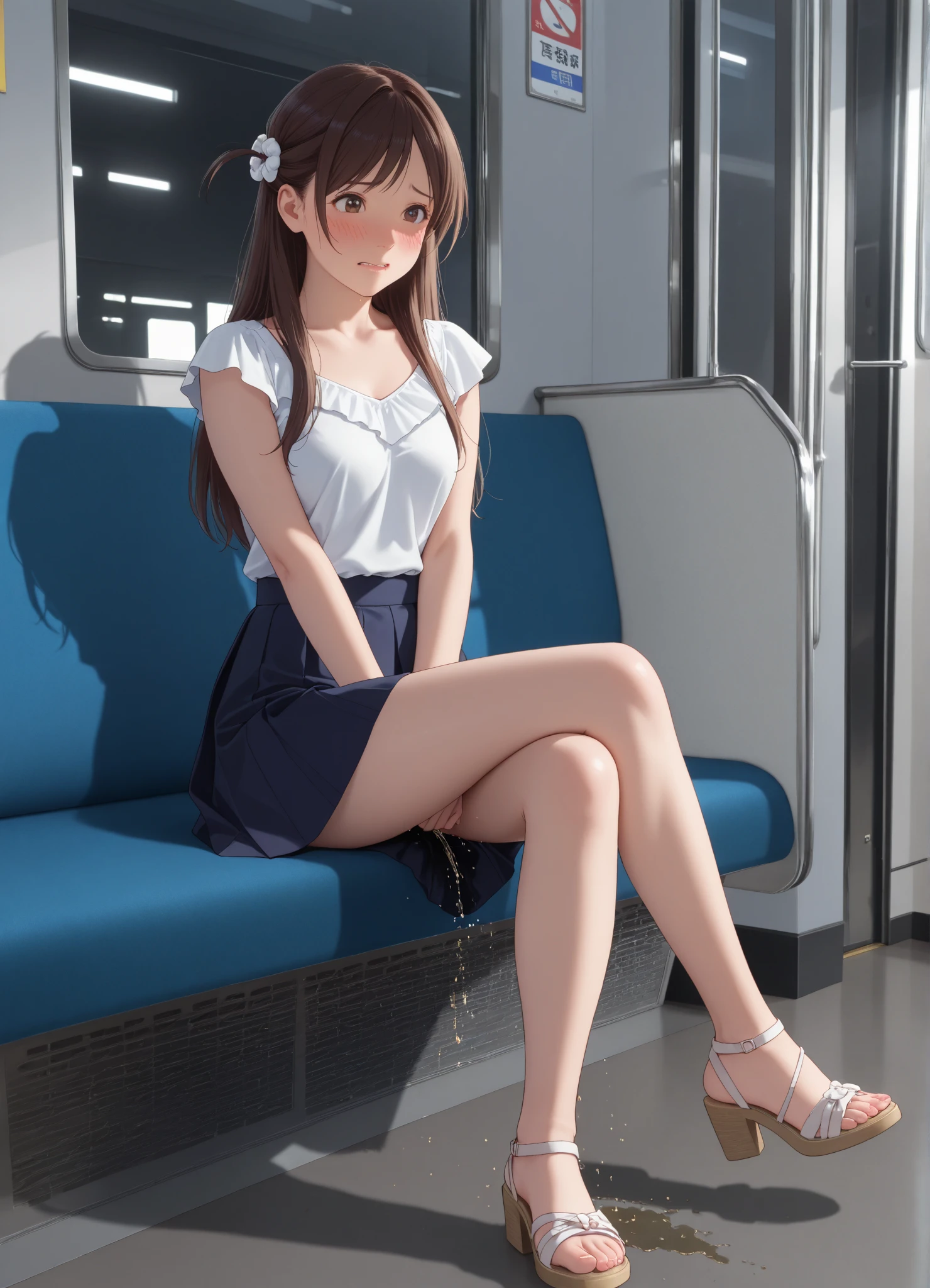 masterpiece、top-quality、女の子 1 人、portlate、sitting on、Blunt bangs、Medium hair、blonde hair、outside of house、horizon、Skysky、the ocean、Eau、water world、vague、ripples、opening legs、The soles of your feet are on the seat、barechested、train、cat ear、Lift your thighs from the outside with both hands、molesting、huge tit、Mangli return