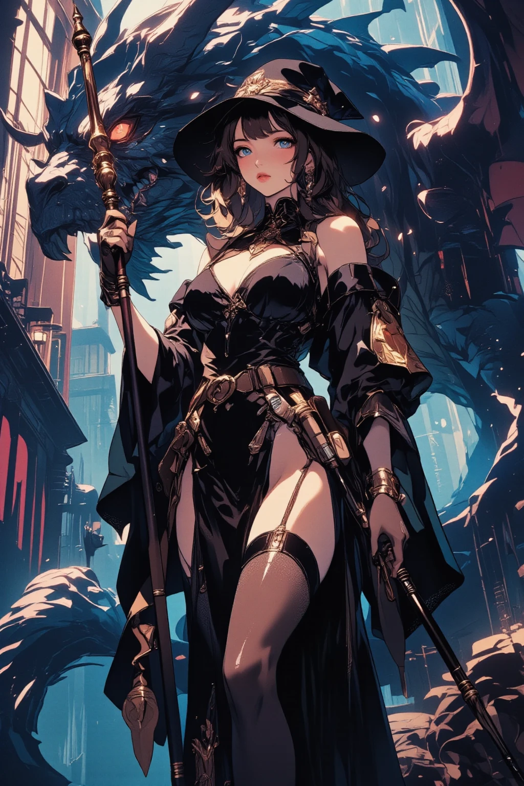 masterpiece, Highest quality, (Highly detailed CG Unity 8k wallpaper), (Highest quality), (Best illustrations), (Best Shadow), Absurd, Realistic lighting, (abyss), Beautiful sparkle, art:PeterMohrBacher,(Cowboy Shot,One woman)