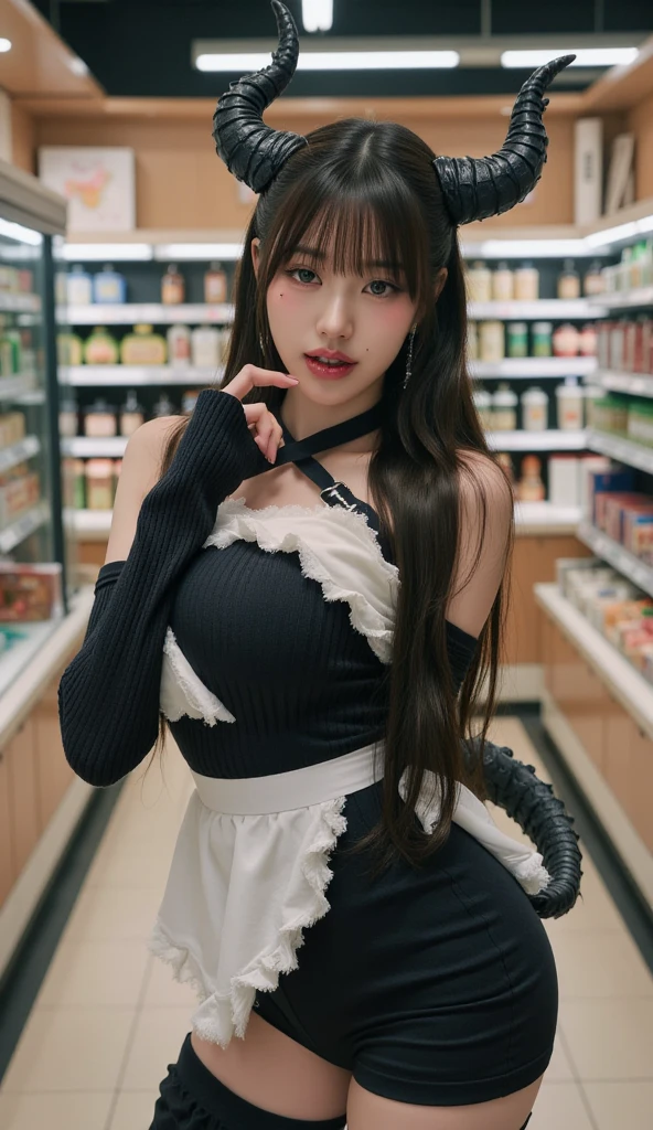 Make a girl with black hair and white skin and bangs wearing an all black dress. Jennie blackpink face. The photo doesn't show your whole body