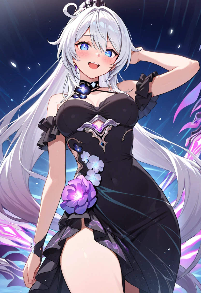 1girl, アニメ, cute girl, blank background, white background, fantasy, detailed fantasy dress with highlights, beautiful face, beautiful eyes, dark colors, black hair with multicolor streaks, red eye with different color pupil in eye, multicolor eye, medium breasts, slight cleavage, beautiful skin, cute, breast curtains, extremely delicate and beautiful, (beautiful detailed face:1.0), (detailed deep eyes), symmetrical breasts, deep eyes, shiny skin, portrait, slender waist, hips wider than shoulders, thighs, expressionless, young girl, luminous eyes, adorable,(Kpop idol),(aegyo sal:1),(Platinum blonde hair:1),((puffy eye)),Black panty,sexy posture,Superskirt, Ultra-high resolution,Black collar,slim figure, Abdominal y tattoo, womb tattoo,Tight-fitting leg ring,y tattoo on half-body,Bare skin, Armored hand,Hidden fingertips,Hand covered,Arm covered,Fist covered,{{beautiful detailed fingers}}, tufts of hair, moderate beautiful breast:1.0,(masterpiece:1.2), best quality, high-res, HDR, perfect face, intricate armor, delicate blue filigree, intricate filigree, red metalic parts, detailed part, dynamic pose, dynamic lights, cute face, neutral expression, shuimobysim, lotus, Hanfu, maxi skirt, dress conservatively 1girl, 独奏, long blue hair, standing, One lady,14years,((White hair) ,(Shiny purple bodysuit with microskirt),((Fantasy, Moon Night)), gradient_eyes,