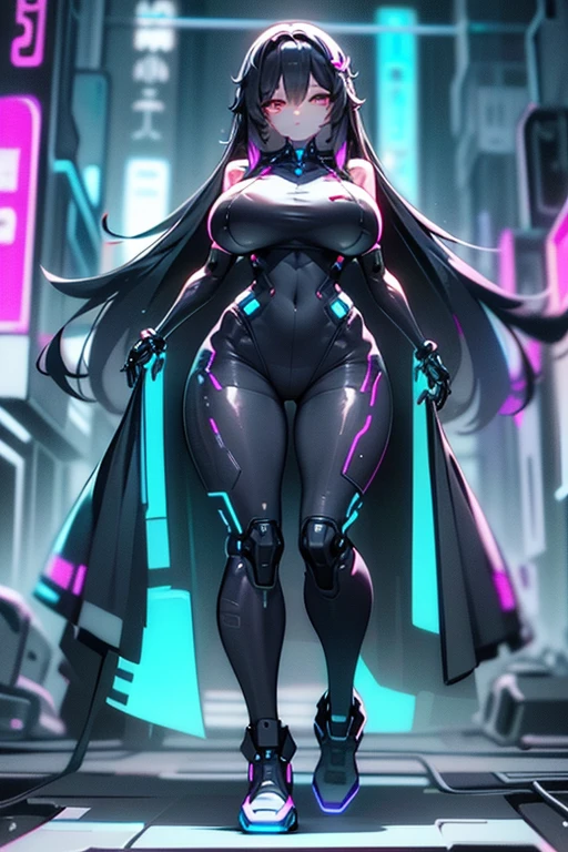 4K,hight resolution,One Woman,Bright purple hair,Longhaire,Bright blue eyes,Colossal tits,cybersuit,Full body tights,城市,Midnight