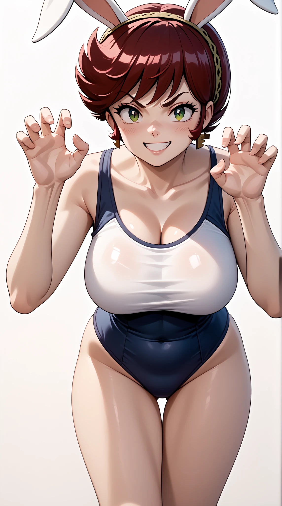 gray banded ribby one piece swimsuit with side cutout, 1girl, solo, jewelry, necklace, one-piece swimsuit, swimsuit, Swimsuit with wide open chest, head out of frame, brown hair, Wide pelvis, scrawny:1.7, Big breasts, Large breasts, Erect nipples, Vagina line, Cameltoe, swimsuit, beautiful face, Full body standing, (Semen overflowing from the cleavage), (((A large amount of semen attached to the whole body))), ((Grabbing with breasts hands)), Get blush, Spread legs wide, Squatting, bukkake, Ahegao. (((rolling her eyes))). (((Girl trembling with sexual climax))).(((stick out the tongue))),