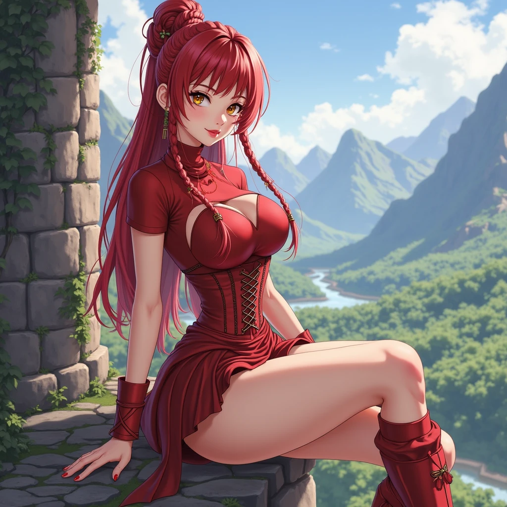 best quality, masterpiece, highly detailed,1girl,  hills, in  autumn, hoodie, pleated  skirt