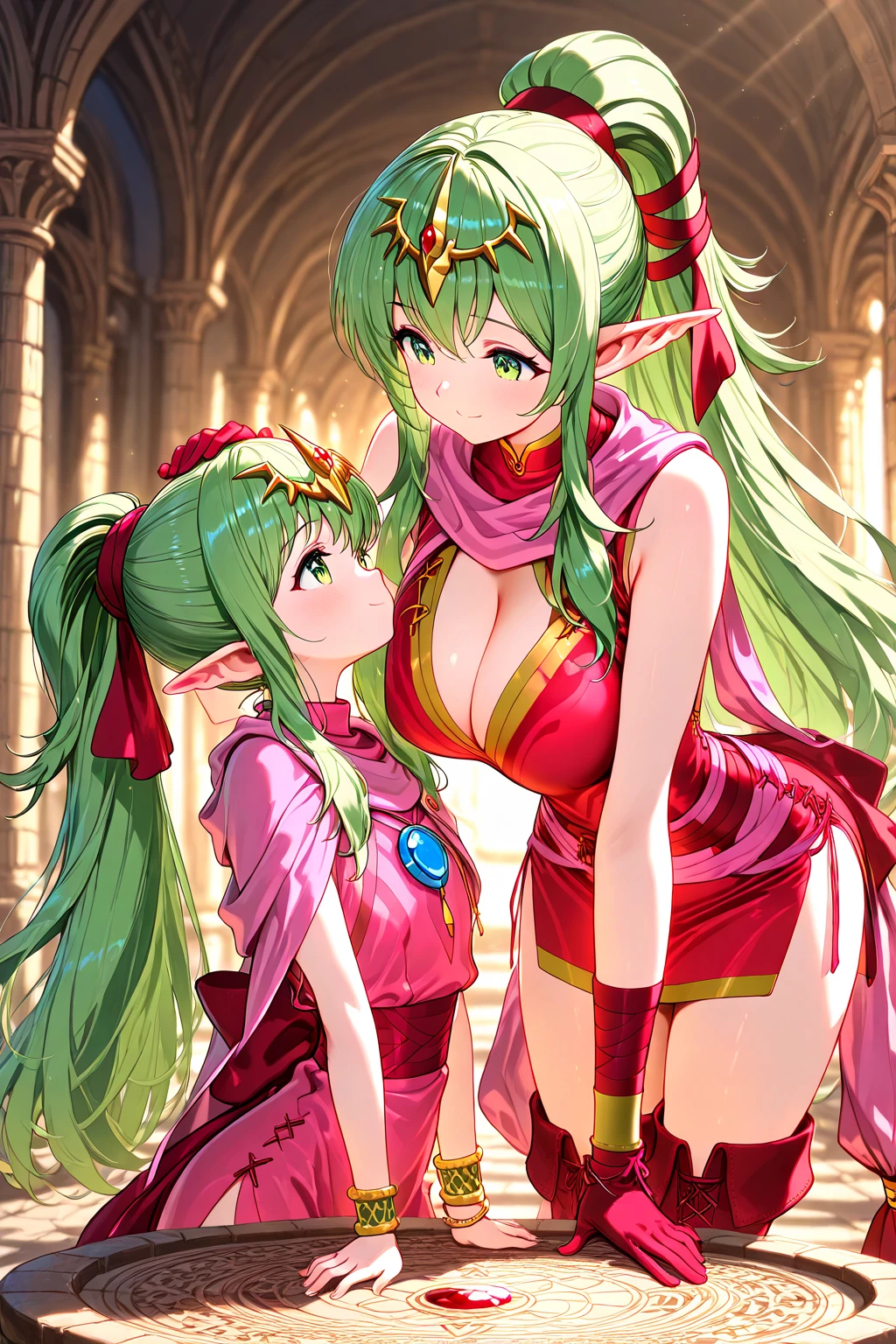1990s \(style\), 1990s anime cels style, best quality, high resolution, forest, large breasts, cowboy shot, riesz
winged helmet, dress, armor, shoulder armor, bridal gauntlets, cleavage, blush, embarrassed, smile, from above,
