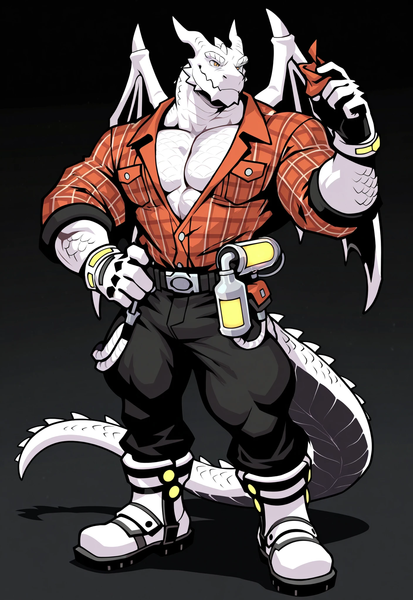 Ninth of fourteen dragons from Dyne's harem is an astronaut!  rodeo rope, spurs, open plaid shirt, handkerchief, hunky, dragon, thick muscles, dragon head, lizard scales, hunky dragon, from fantasy realm castle.  masterpiece, best quality, amazing quality, null-ghost, Head and pectorals focus. Masculine, buff, broad shoulders, wearing futuristic clothes, neon glowing gear, black jeans, no defects, no watermarks, perfect hands, space boots, gloves. Posing, dragon tail, looking sexy. dragon wings,  Space suit uniform, thick massive hunk, hairy dragon, thick muscles, chunky dragon from fantasy realm!  masterpiece, best quality, amazing quality, null-ghost, Head and pectorals focus. Brave, leader, Masculine, buff, broad shoulders, neon glowing gear, wearing air tank, full space suit, no defects, no watermarks, 5 fingers, perfect hands, black and white scales, space boots.  Looking sexy, castle background.