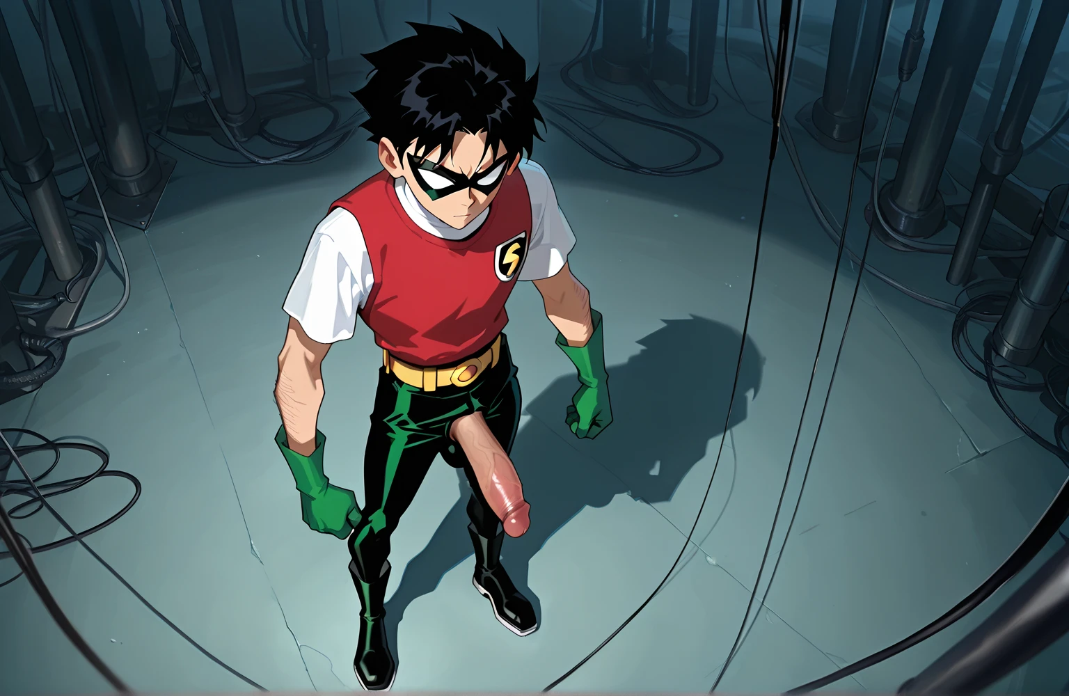 best quality, masterpiece, final fantasy 8, cosplay, squall leonhart, seifer almasy, wearing a superman costume, superman symbol on his chest, nipple clamps, ballgag in the mouth, green collar and chain on the neck, a green cock ring on his cock, blushing face, arms chained to the wall in a dark dungeon, blond hair, another person's hands feeling his abs, sexy, gay, homoerotic, big bulge, visible penis line, best view, perfect fingers, sweaty bodies, no watermark, no logo, no signature, wet cum on his face and body, he is peeing from his cock, wet yellow urine on his crotch