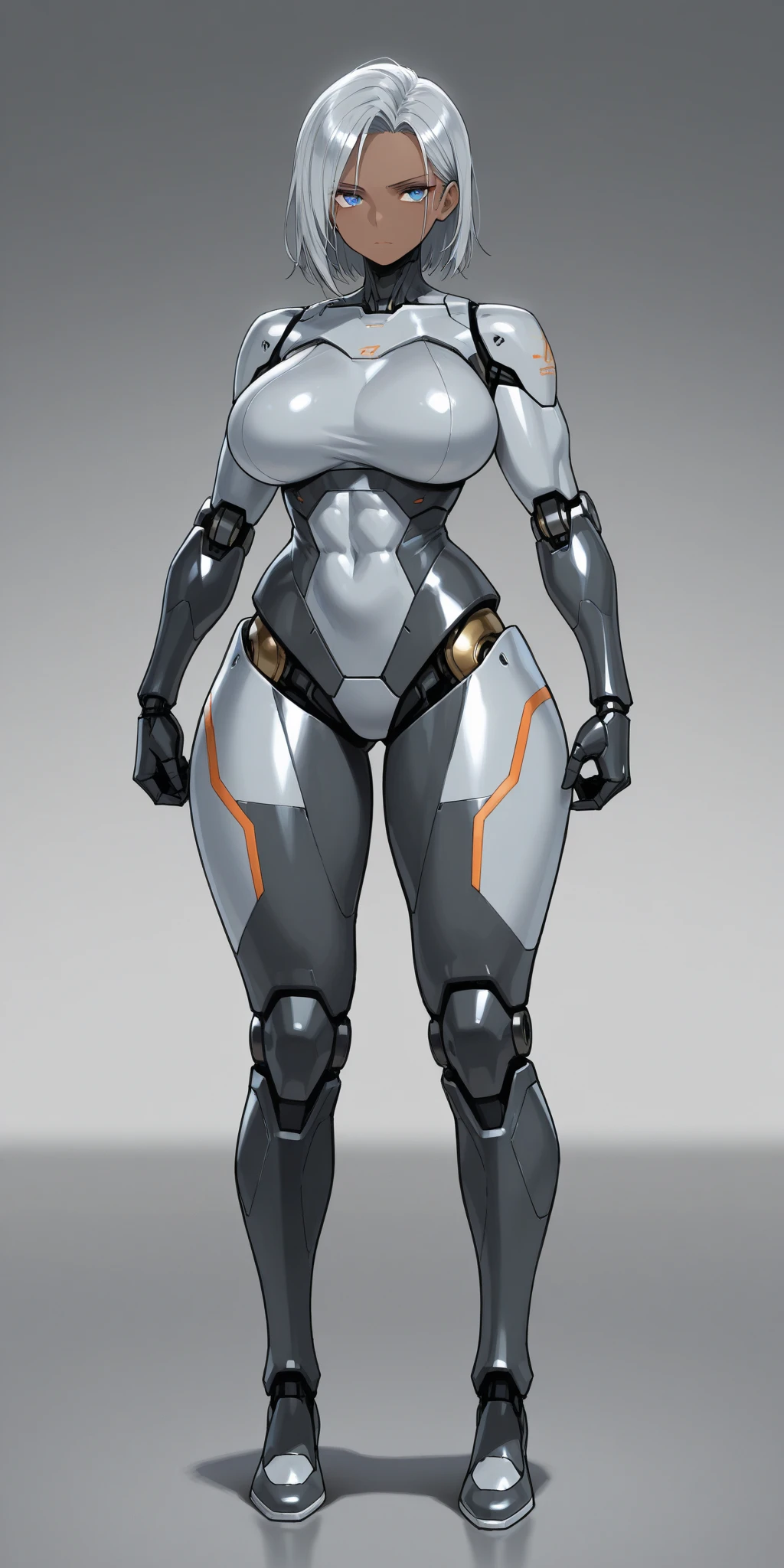 full body full body solo standing skintight (((muscular girl toned body large breasts))) yellow eyes black hair pale skin ((huge tit)) ((thicc))