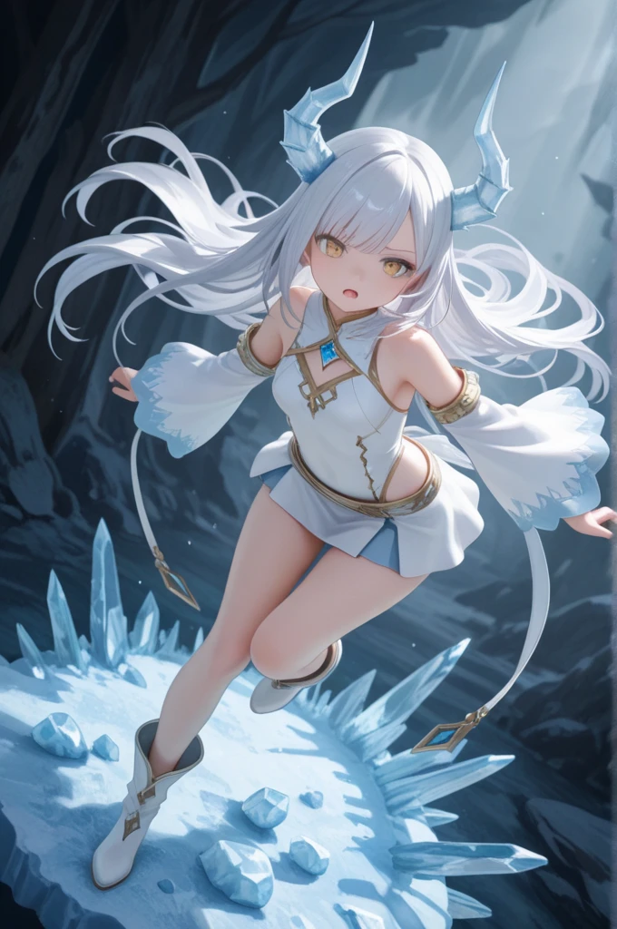 ((A close up)) of anime teen girl, ((((sitting in a stone stool in the sky))))), (mostly naked), ((barefoot)), (cinematic light), skin is perfectly white, soft, and smooth, ((no nsfw)), Extremely delicate and beautiful CG illustration, small thigh, slim body, best quality, high resolution, dynamic angle, full-length lens, ((1 girl)), (detailed eyes), soft light, high-key lighting), glowing light, feathers fluttering background, blue crystal, ((blue glowing ring around her ankle)), (((wearing (nothing) but a white (transparent) tank top)))