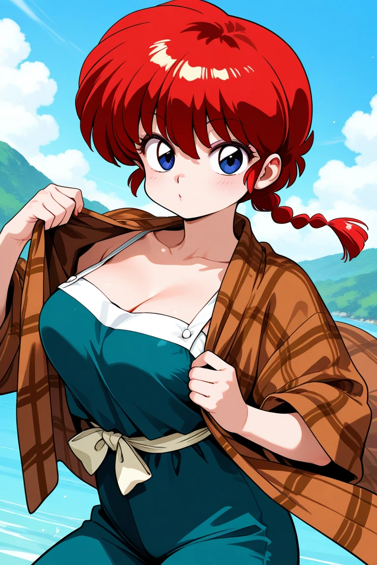 Ranmachan, Red hair, Braided hair, very big breasts, underwear, bouncing breasts, fighting, pose vulgar, big breasts, low cut bra