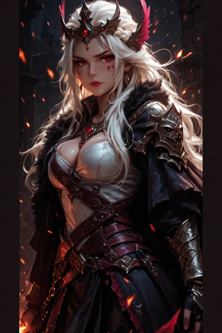 8k,ヴァンパイアの牙を持つGray Hairパーマヘア,Close-up of a queen with very large breasts(Ultra-realisticな肌), so beautiful(Like the real thing),Elf Ears,2. 5D CGIファンタジーアートワーク,Portrait of the Queen of the Underworld, Highly detailed art gems, Types of bacteria ; 3D Unreal Engine, demon queen, Big blow Loss Draw, Up to the model | Types of bacteria, Beautiful Succubus,Exact details,Ultra-high resolution,Ultra-realistic,Luxurious red and black combat trousers,Sexy Costumes,Intricately crafted demon crest,Super muscular and slim macho man,Muscular, slim-legged macho man,Rich colors, Backlight, Cinema Lighting, Film Grain, 50mm lens, Nikon D850,Ultra-high resolution,Ultra-realistic,compensate,Super sexy,smile,Super intense and has a strong abdominal muscle,Big eyes,Very large breasts,whole body muscular,,The supermarket is the moon,Dark purple eyeshadow,God of,Dark Purple Rouge,Sharp eyes,Golden Eyes,Red devil horns,Top view,close,Very large breastsの谷間を強調する,Gorgeous red and black long coat(Leather goods),Full body muscle pump,Gray Hairパーマヘア,Flashy makeup,Gray Hair,Dynamic pose,Uplifting,