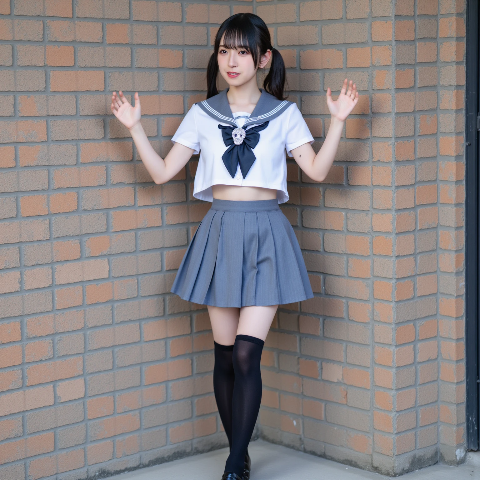 Fluttering skirt, fluttering lolita girl, baby face, junior high school girl, princess lolita, skirt flip　With my arms tied with ropes,　White shirt with a wide open chest　Spread your legs　By the wall　Japanese　handcuffs　Constraints　Small breast swelling