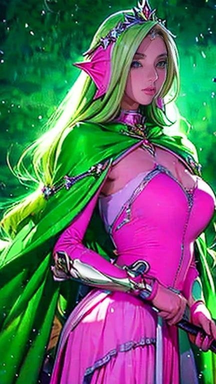 Beautiful Sexy clash royale archer, green outfit, pink hair,