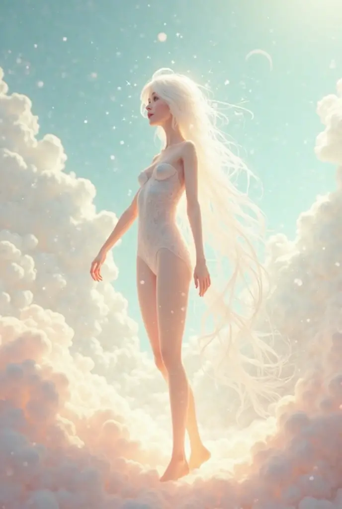 mesmerizingly beautiful white silver translúcido zero suit , latex clothing, front grass , realistic background sea seawater, the sun stars rainbow on top of the image and moon below the image