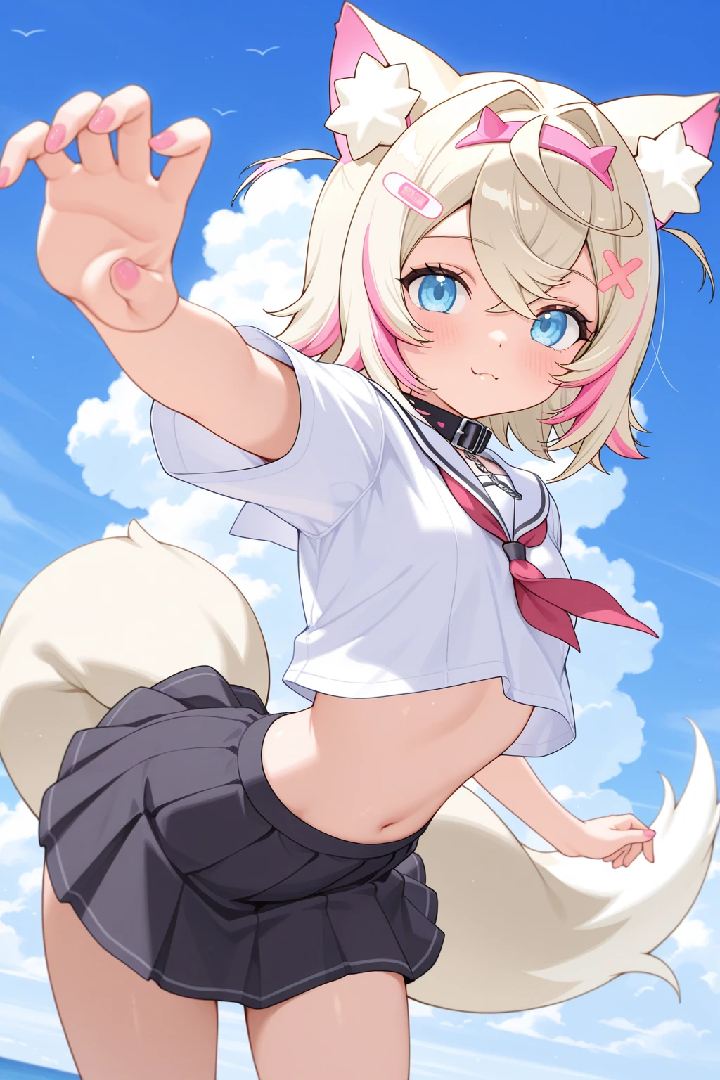 score_9,score_8_up,score_7_up,
1girl,solo,suzuran,closed mouth,green eyes,tearing_up,hair rings,animal ear fluff,blonde hair,multiple tails,fox tail,outdoors,in a meadow,(school uniform:1.2),),,from below ,looking at viewer, cameltoe,girl on top,pov