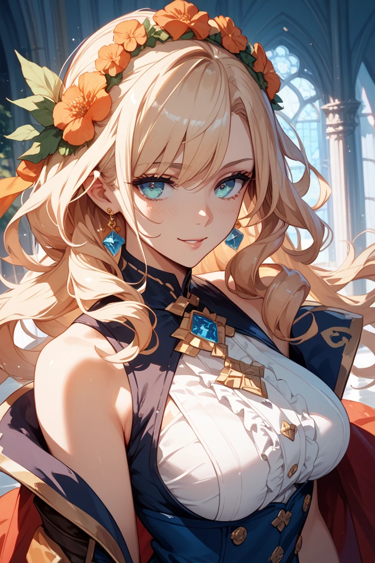 ((highest quality)), ((masterpiece)), (detailed), Perfect Face、blonde、Very surprised face、Earrings、Smooth Hair、Long Hair、E-cup bust.