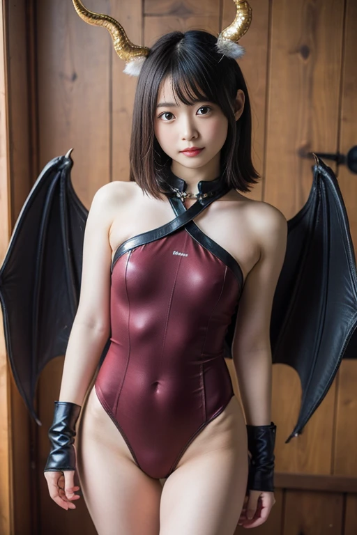 (dragon wings: 1.1), (orange wings: 1.1), 1 orange dragon girl, spessartine maroon eyes, (dragon tail: 1.1), horns, short hair, smile, dragon costume, bare shoulders, 30% miniskirt, without thong, thigh highs, stop rest, peace sign, hand on knee, fall leaves, dappled sunlight, from below, sharp focus, looking at viewer, depth of field, cowboy shot, (intricate:1.1), (orange theme:1.1), (orange tone:1.1), (red tone:0.9), (gold tone:0.6), illustration,