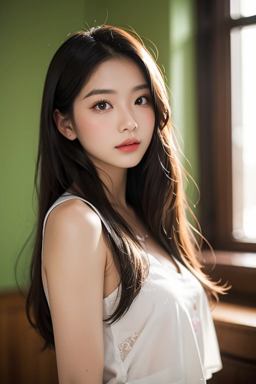highest quality, table top, Super high resolution, (realistic:1.4), RAW photo, 1 girl, Japanese clothing, long pony hair, indoor, Summer Day,fine eyes,(realistic eyes),delicate face,real skin,fine hair,fine skin,beautiful face,smile、