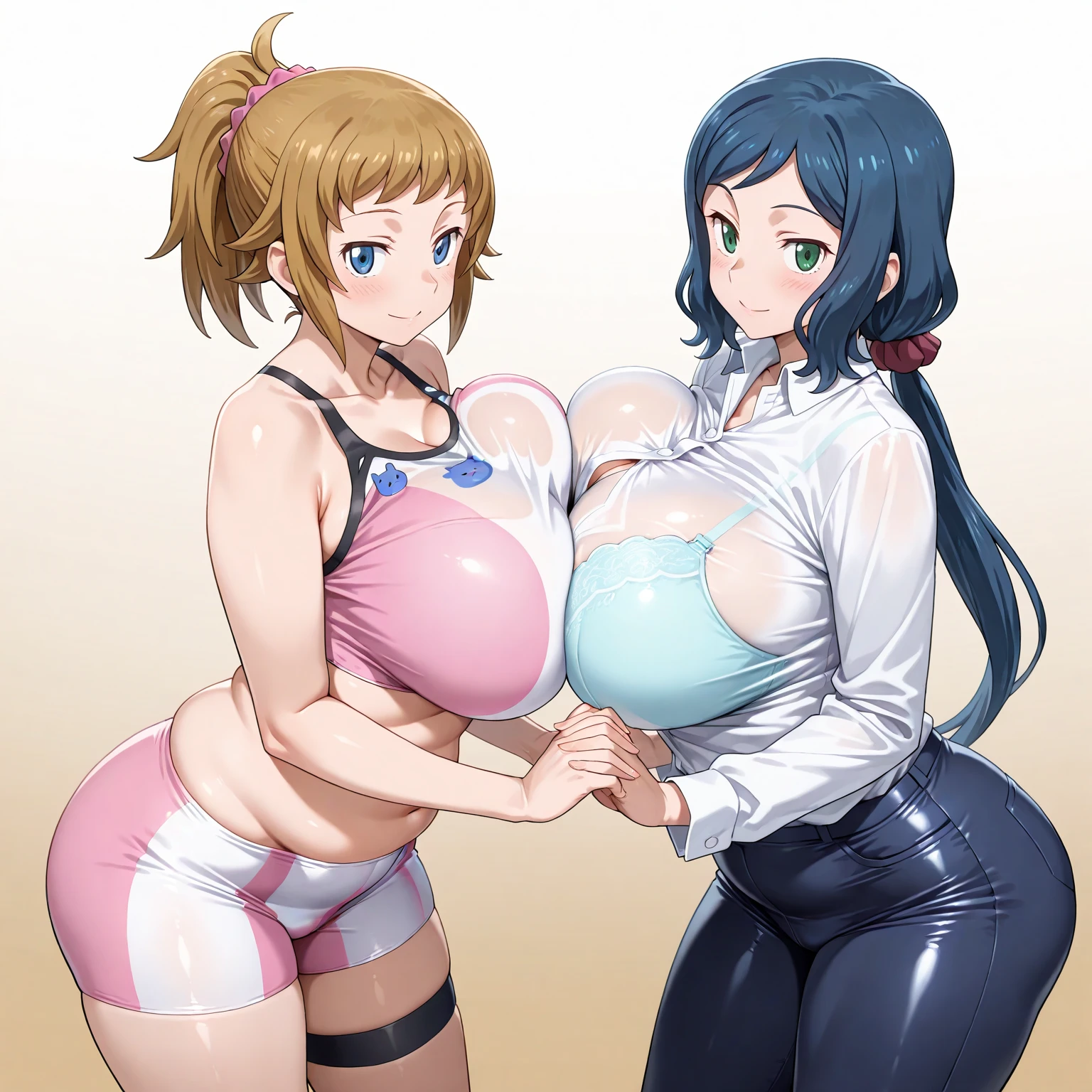 animetoreal, (mother and daughter, age_difference,size_difference), listening to the heartbeat , hugging each other,grabbing tit,(Cum on body), embarrassed,blush,tears in eyes, sweat, , masterpiece, best quality, very aesthetic, absurdres, ,marie_rose(dead_or_alive), dead_or_alive_5, mother and daughter, long_hair, twintails, blonde_hair, x_hair_ornament, athletic_leotard, blue_leotard, bodysuit, bow, red_bow, bowtie, red_bowtie, covered_navel, fingerless_gloves, frilled_leotard, frills, highleg_leotard, skin_tight, sleeveless_turtleneck_leotard, thighhighs,in a library,blur background,background defocus,