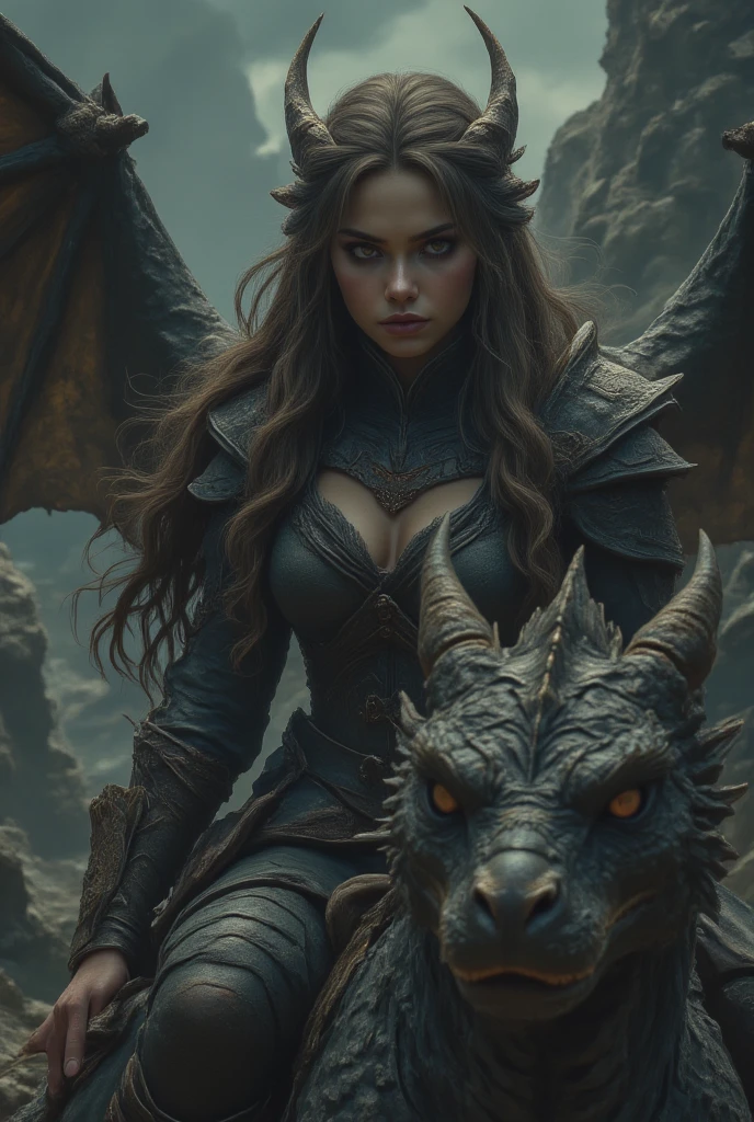 ((best quality)), ((masterpiece)),(detailed), Battle, woman,warrior, dark, sexly, big , icestorm, night, with a dragon in the background