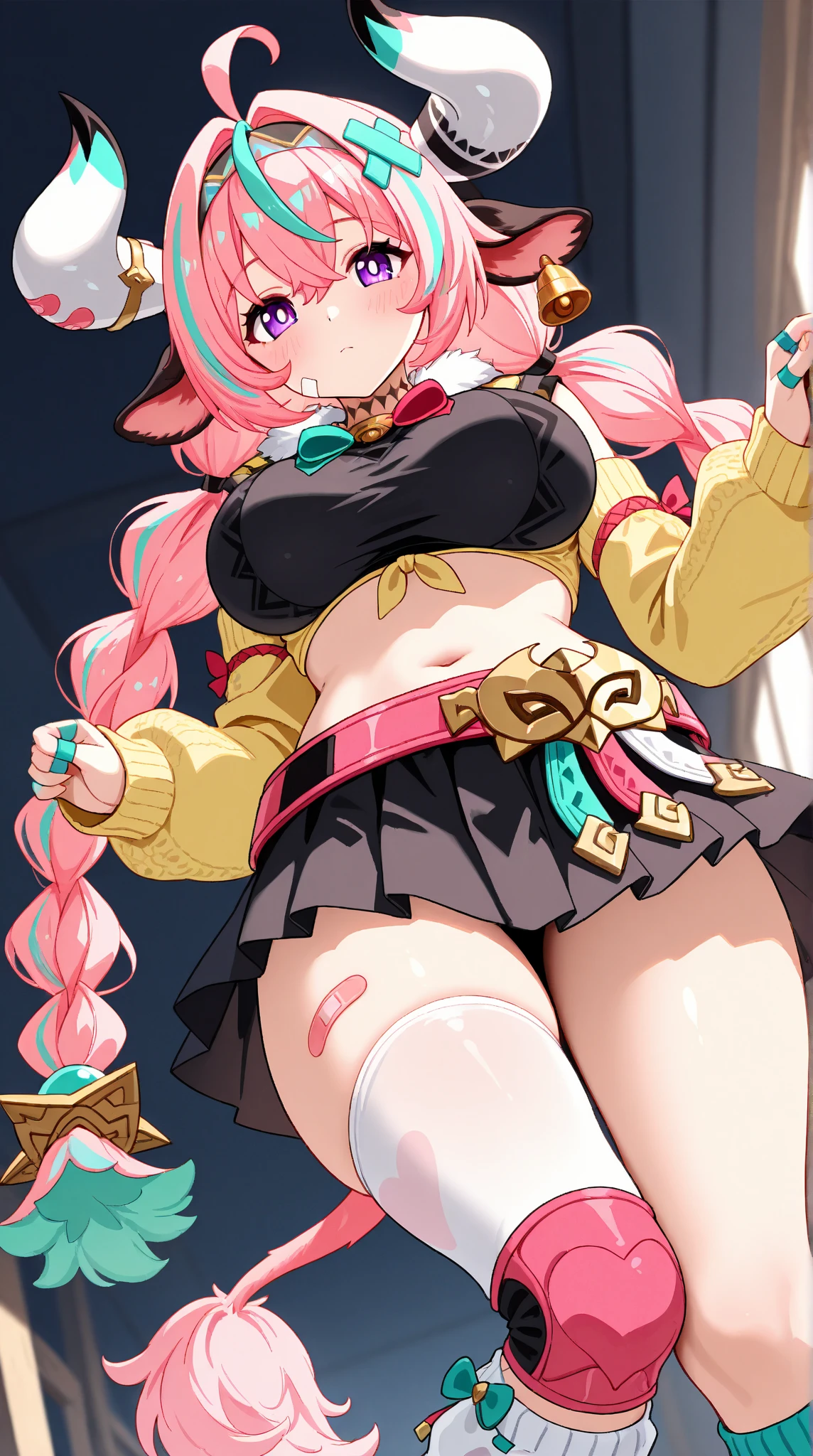 (best quality:1.1), (masterpiece:1.4), (fantasy Illustration:1.2),1girl, solo, pink Hair, blue Eyes, (pink background:0.5), (dramatic lighting:1.2), large breasts, bunny girl, black girl, dark skin, curly hair, sexy girl, innocent girl, shy girl, black girl, dark skin girl, pretty, cubby legs, chubby tummy, cute outfit
