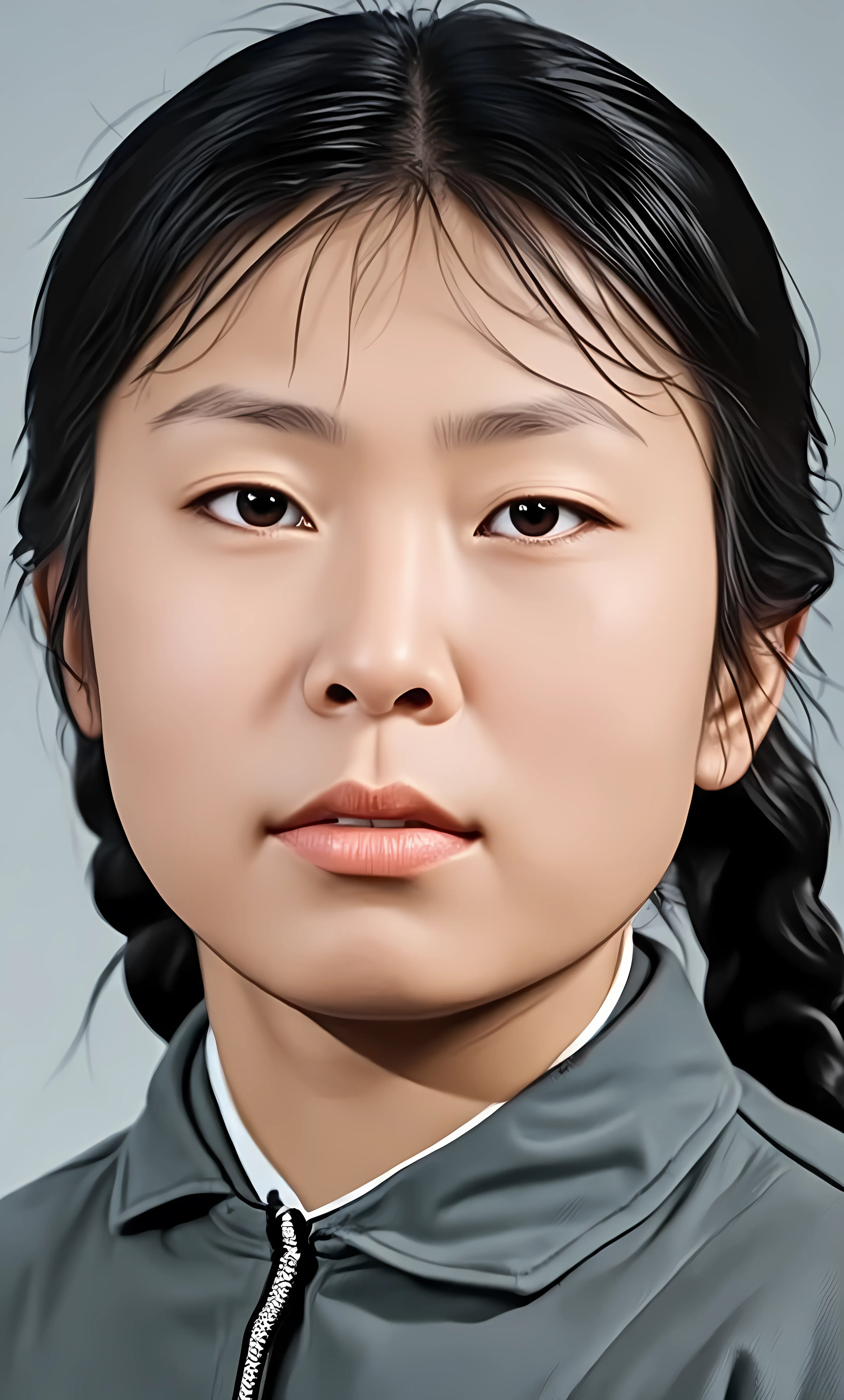 A cute little girl in Asia，black color hair，wearing a school soccer uniform，HD cartoons