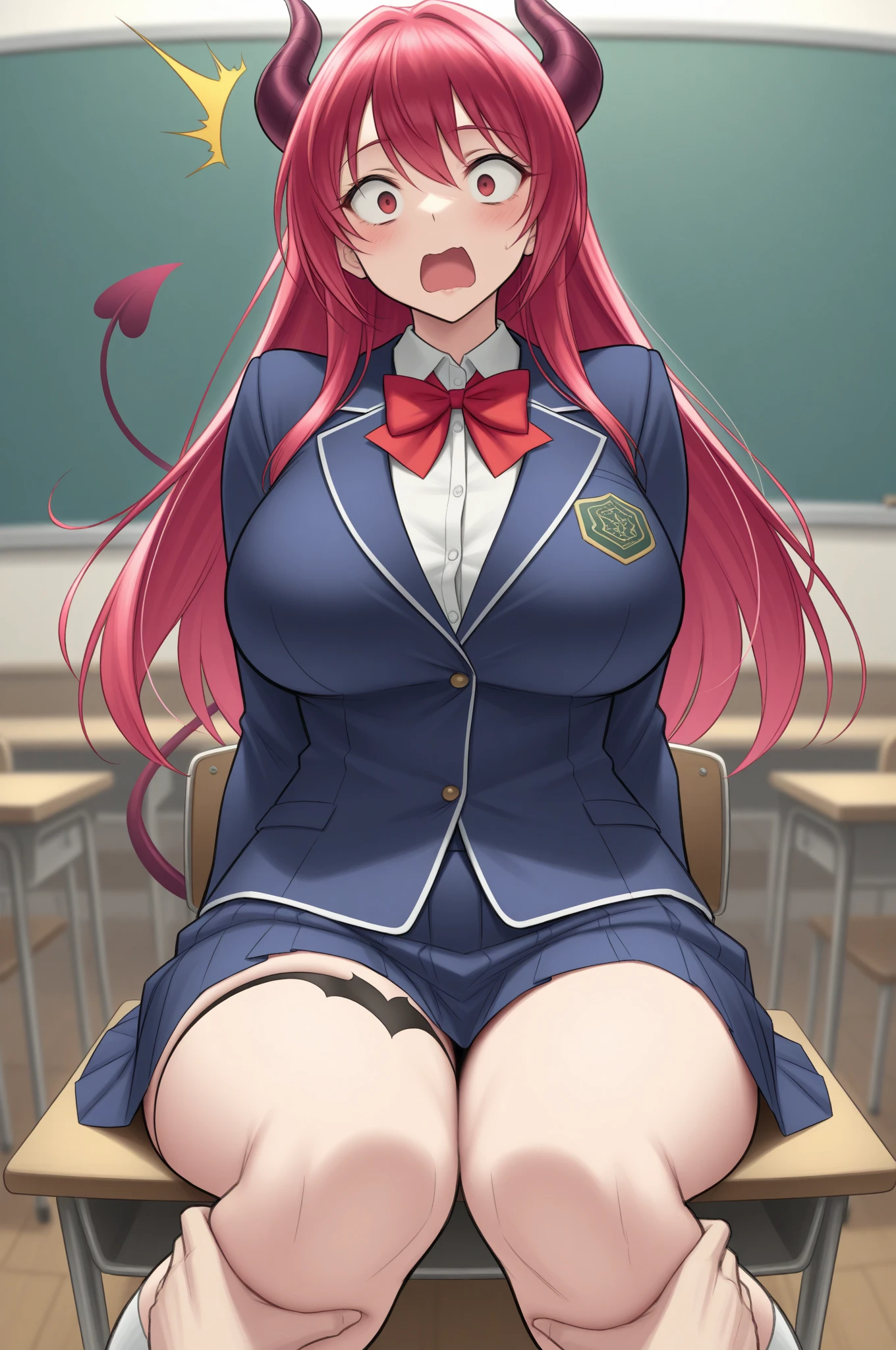 Maki Nishikino、lovelive 、share indirect write、One girl in a mini skirt, Sit with your legs wide apart、Looking down at the viewer, Plump thighs, Highest quality, Focus on the thighs, Spread your legs wide, smile, blazer, blouse, Grey panties、Black knee socks, classroom,,My thighs are steaming between the legs 、Sweaty knee socks、Show the soles of your feet、Sweaty feet、Footjob、Stroke your penis with your feet