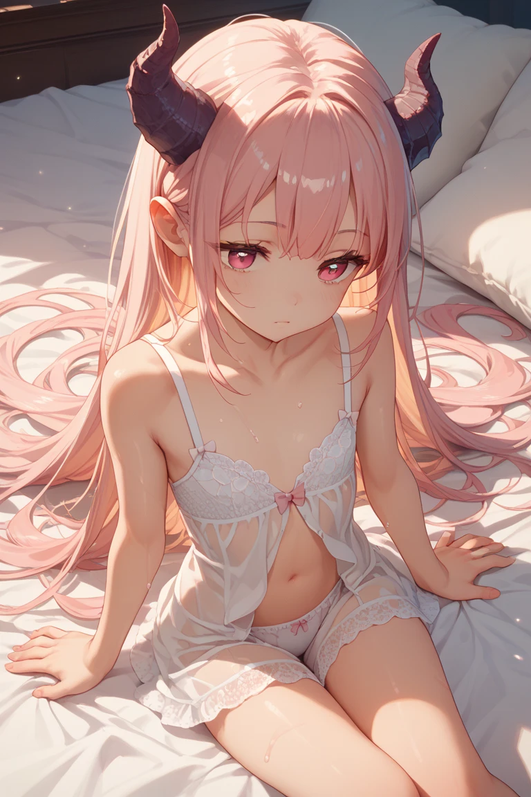 Anime girl lying on the sofa, her hands supporting her head, seductive anime girl, pixiv 3dcg, anime cat girl, Cute anime cat girl, Limuru, relaxed posture, beautiful anime cat girl, relaxing on the sofa, highest rating on pixiv, pixiv, on pixiv, very beautiful anime cat girl, pink hair, small chest.