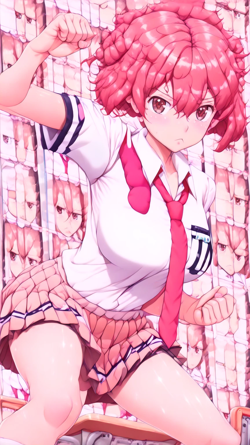 CG, Unity, 8K, wallpaper, Highest quality, masterpiece, cute girl is singing, Amami Haruka, (smile: 1.3), Please open your mouth wide, Small symmetrical ribbons on either side of the head, (Red Skirt: 1.3), (Skirt Lift:1.5),((Pussy in full view:1.5)),(Detailed pussy) break, (White Stockings: 1.3), Sweaty, Best lighting, Complex pupil, Complex weaving, Detailed Background, on stage, Particles of light, Singing on stage as a top idol