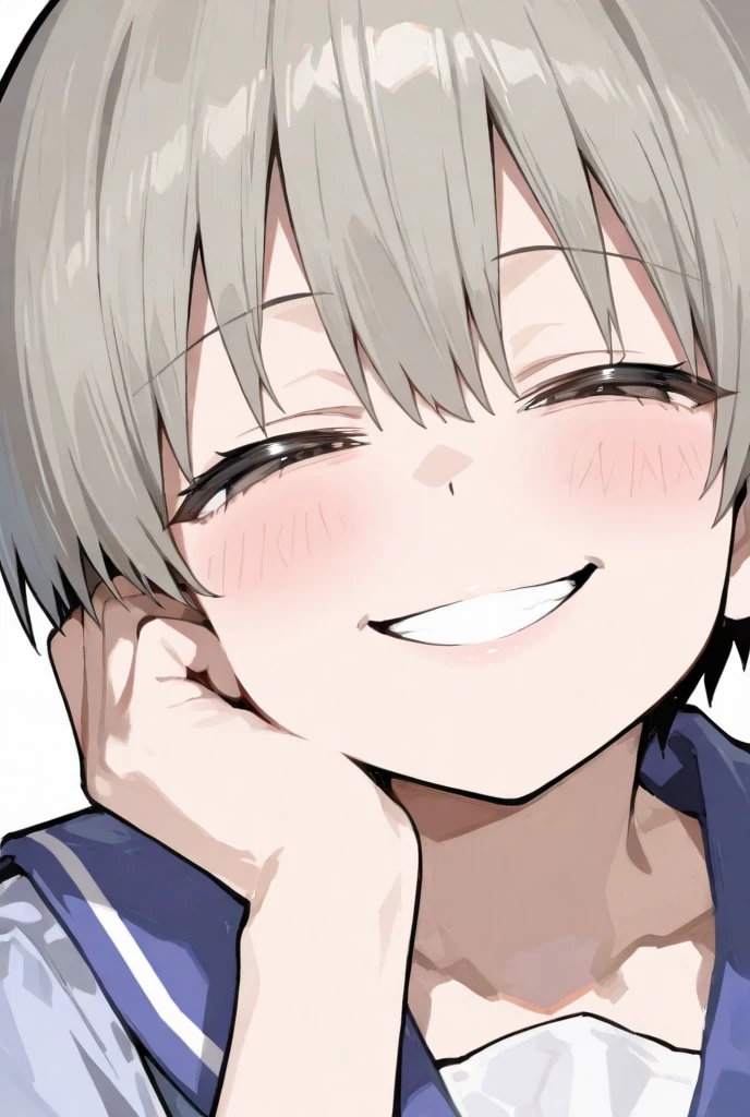 ((cute) | (Moe)| (sweet) | (Fresh)),((Main platform)|( Small Fresh meat)),((1 boy)|( 1 dog))/(Japanese School Uniform)| ((reFreshing)| (Neat)),((defect)|( freckles)),((4K)|( Ultra HD)),((Silver)|( Short Silver hair) | (Short white hair), Brown eyes, (Messy|Laughter) Hairstyle.NSFW,penis
