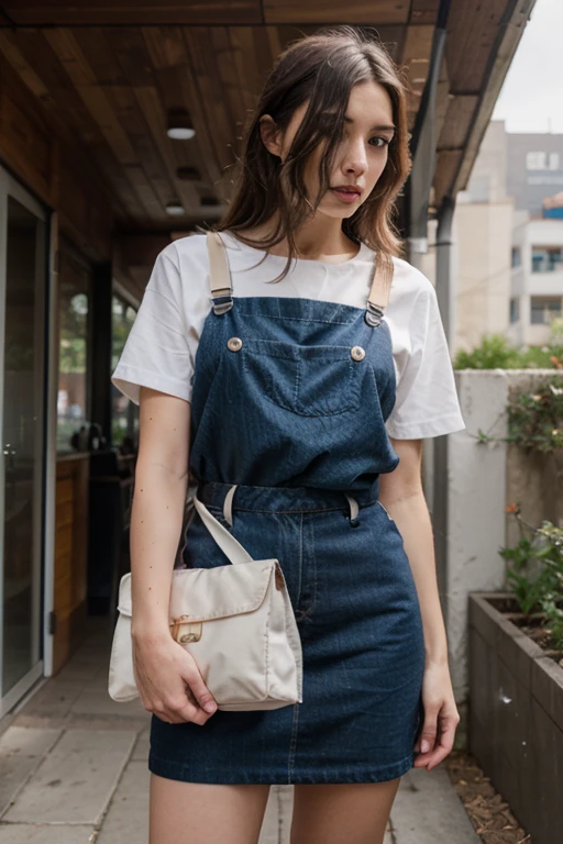 nsfw blonde bob cut distressed jeans shoulder bag japanese  topless