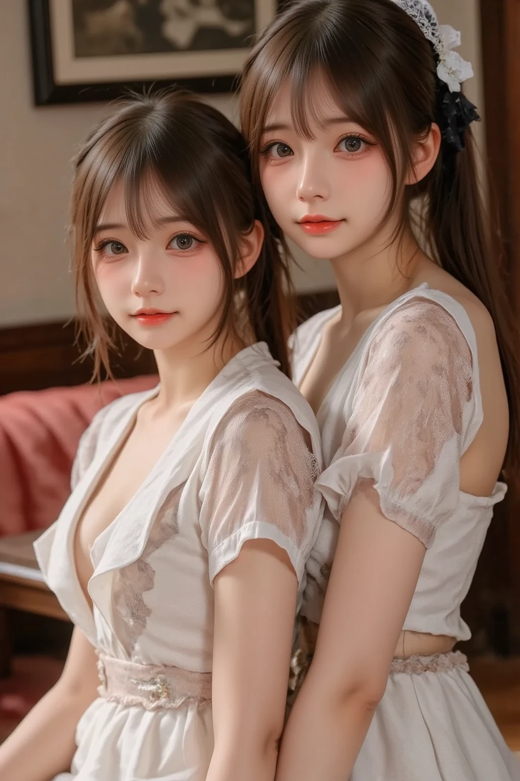 absurdres, (masterpiece, best quality), (ultra-detailed), extremely detailed,super high resolution, (Top Quality photorealistic Illustration), (Super Definition), (best quality,masterpiece:1.0),(cute illustration:1.3), (high Saturation:1.2), highres, ultra-detailed, 32k,8k resolution, intricate details, cinematic scene, detailed background, Soar (High chroma),(Sparkling),bathroom, BREAK (1 girl) (round face:1.6), (kawaii:1.6), (cute:1.6), Beautiful and delicate eyes, Delicate and beautiful face, Facial accents, Perfect figure,(open shirt:1.6), (show off nipples:1.6), (exposing bare breasts:1.3), (exposed chest:1.3), (no bra:1.3),(flat chest:1.6), (small nipples:1.2), (small areolas:1.2),Uniforms、bright expression、poneyTail、Young shiny shiny white shiny skin、Best Looks、Natural black hair with dazzling highlights、shiny light hair,、Super long silky straight hair、Beautiful bangs that shine、Double eyelids、eye liner、Glowing crystal clear attractive big brown eyes、Very beautiful nice cute 14 year old Nordic girl、 White short slave school shirt, Tartan checked skirt, Glossy reddish-brown short hair, Black eyes, hourglass body, portrait of a full body, clavicle, out door, natural light, natural makeup, happy smile