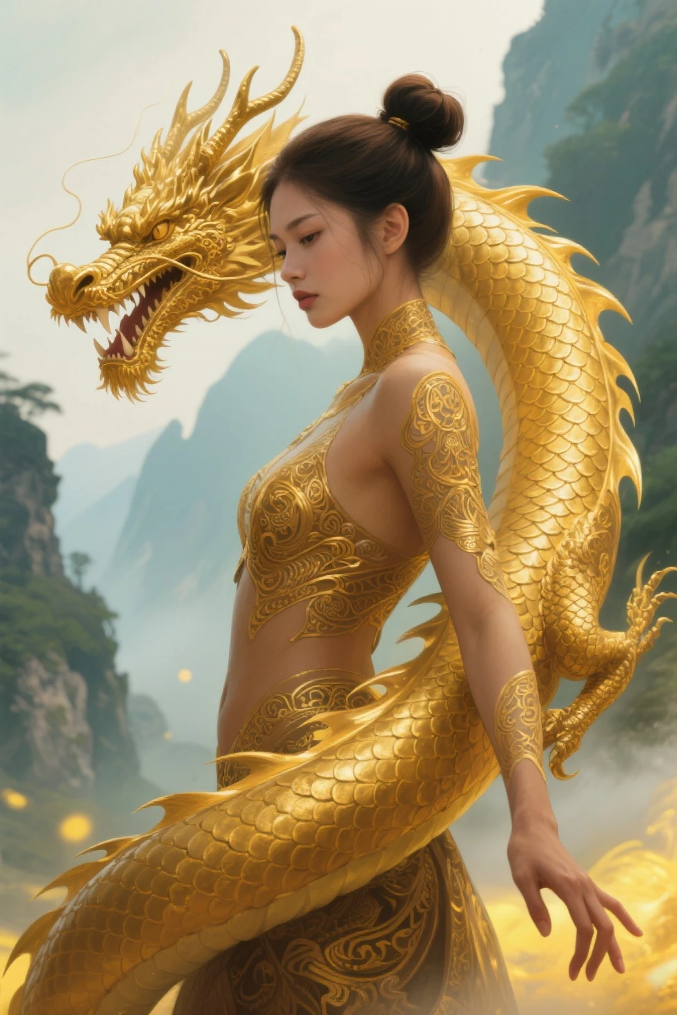 (Golden Dragon、)woman、Wraps around the body、Climbing Dragon　