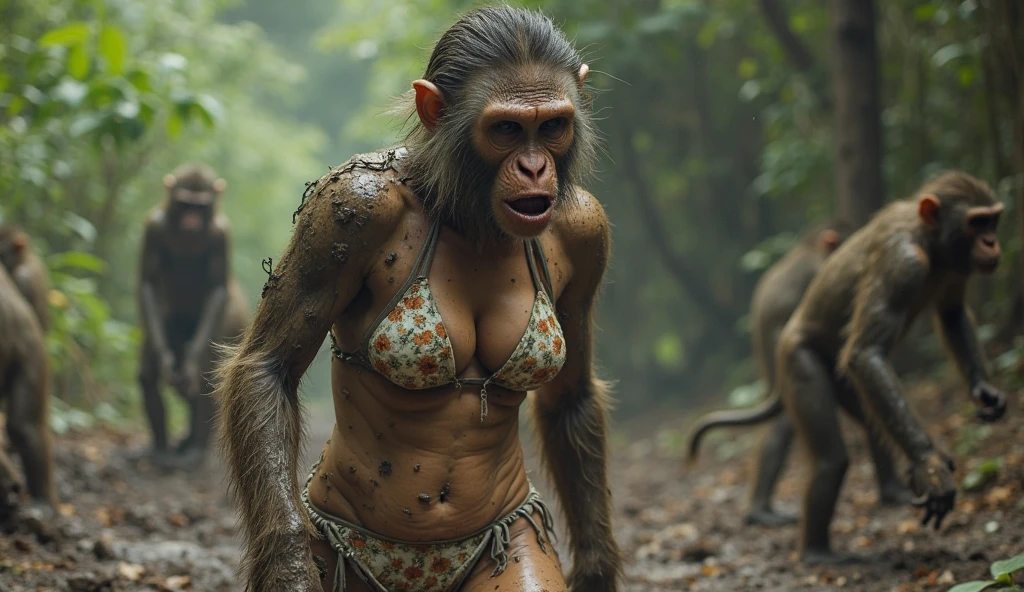 ((female gorilla)), ((mega breasts)),((wearing green bikini)) //full body, (breast squeeze:1.3), (chubby:1.2), Photo realistic, High resolution, detailed background, detailed beautiful skin, detailed nose, (solo shot:1.23), (((nice hand, perfect hand))), clear eyes,//in the jungle,