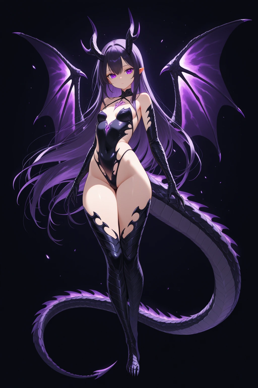 girl ,girl 12 year old , demihuman dragon , ,flat chest ,long black hair frinje ,(loli body), black scales in arms , and legs , reptilian tail , reptilian limps best quality, 8k .