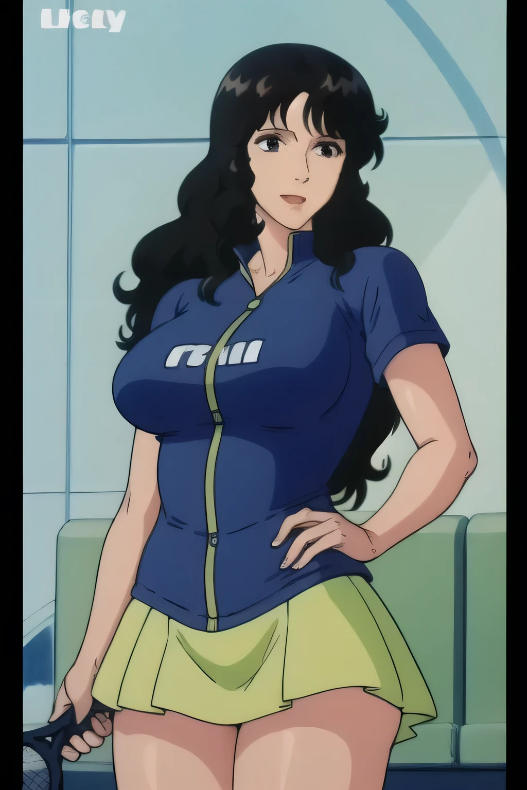 best quality,masterpiece,looking at viewer,absurdres,1girl,
depth of field,<lora:023-ä¸­åå°å½å®¶-é¢ä¸½V1-000016:0.7>,retro artstyle,1990s \(style\),yanli,black eyes,purple hair,single hair bun,sidelocks,earrings,black high-waist skirt,jewelry,lanyard,large breasts,sleeveless,sweater,white sweater,turtle neck,office lady,thighs,black pantyhose,office,,