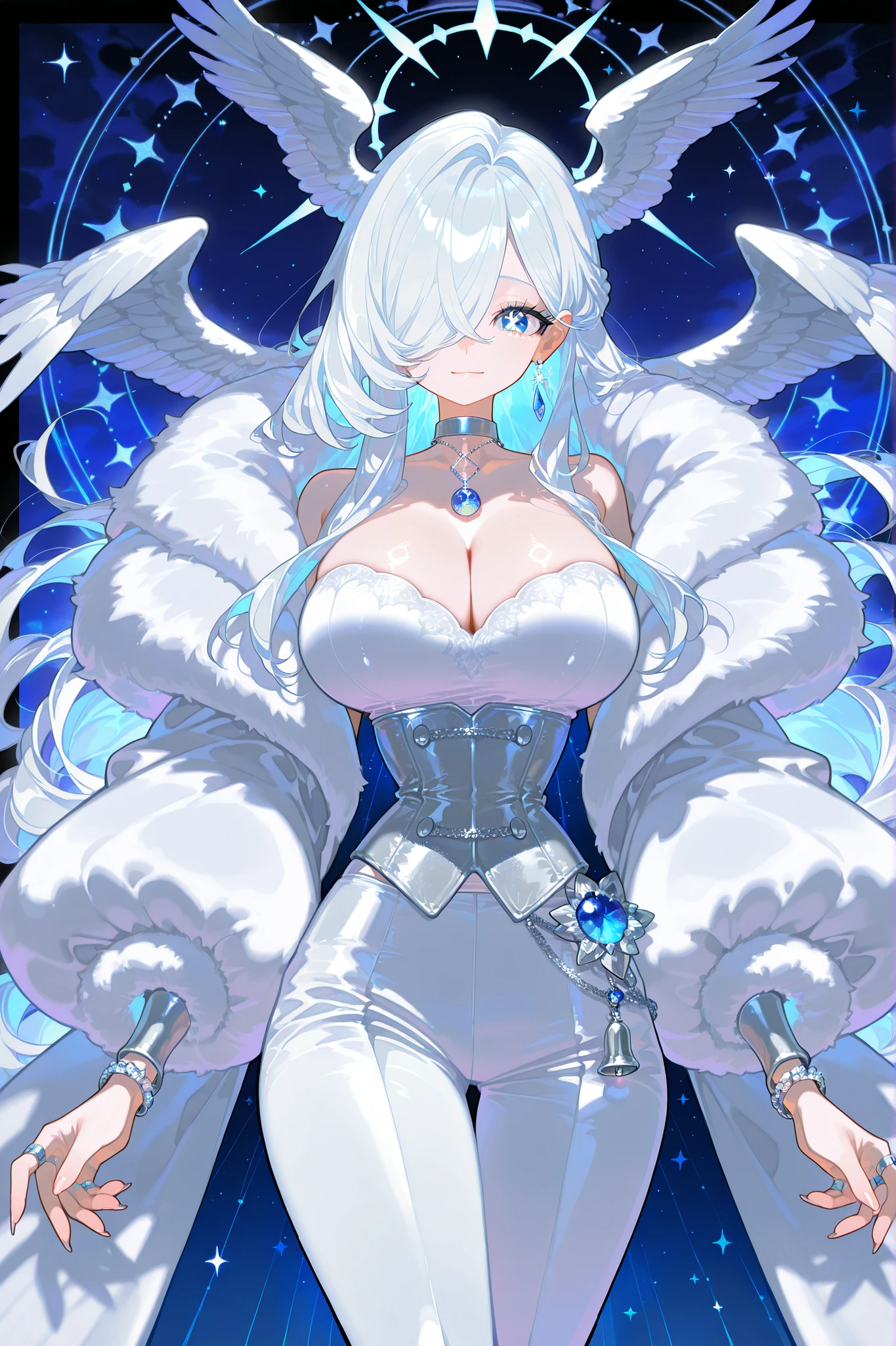 (Paradise in Heaven), White lighting,(muste piece), (best quality), (cinematic), 8K, (art station),(長いwhite hairとSilvery eyesを持つ1人の女), (beautiful delicate face)、[Frozen trees々], [landscape crystal], [lighting], [Ethereal Atmosphere:1.1], [fantasy, short story] ,[soft なlighting] 、(+cinematic shot:1.2)、 [+art station] 、[+luminous white background] 、 [soft glow] 、(Creative and dynamic angles:1.3), [+Crystal Toning] 、muste piece, very detailed, Super detailed, solo, (pale skin), Silvery eyes, white hair, (snow background), (snowflake rosen flower:1.0), (shining crystal), (Snowy ground), (White lashes), sexy woman、dreamy and detailed, Gorgeous setting, 妖しい雰囲気 muste piece, The most beautiful scenes, majestic、(((full of white flowers)))、quiet and serene atmosphere、attractive, all white tones,Inside the crystal library,Transparent flowers and falling snow，Many white roses are planted,(water flowing,waterfall,water bloom),The decoration is also carefully done.,dream（very detailedです，creative design，crisp and precise lines，K HD，best quality，master piece，超High resolution，In 4K）、Diverse poses、((beautiful white flower hair ornament))、beautiful hairstyle、(best quality, In 4K, 8K, High resolution, muste piece:1.2), Super detailed, detailed expression, graceful posture, Expressiveなブラシストローク, mysterious atmosphere, artistic interpretation,Delicate floral jewelry， (((Detailed design、Beautiful transparent dress made of thin fabric、Sheer mini dress that shows off your skin)))、(SFW:1.5), (oversized breasts, best body proportions, proportions of large breasts,:1.5)、Expressive