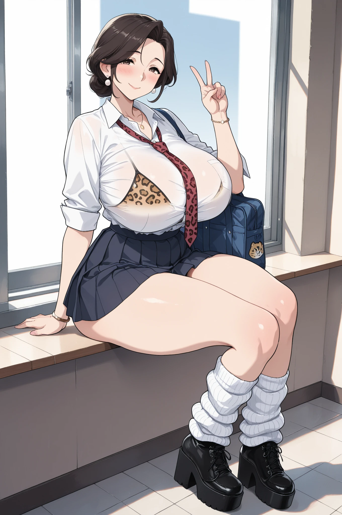 mei overwatch, nude tits, nude, thighs, pussy, full body, thick, sitting, open legs, high heels, mini skirt